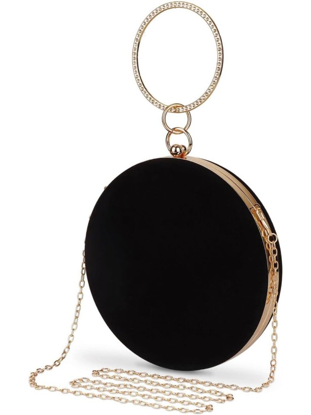 Women's Black Round Velvet Clutch Purse Wedding Prom Cocktail Evening Bag